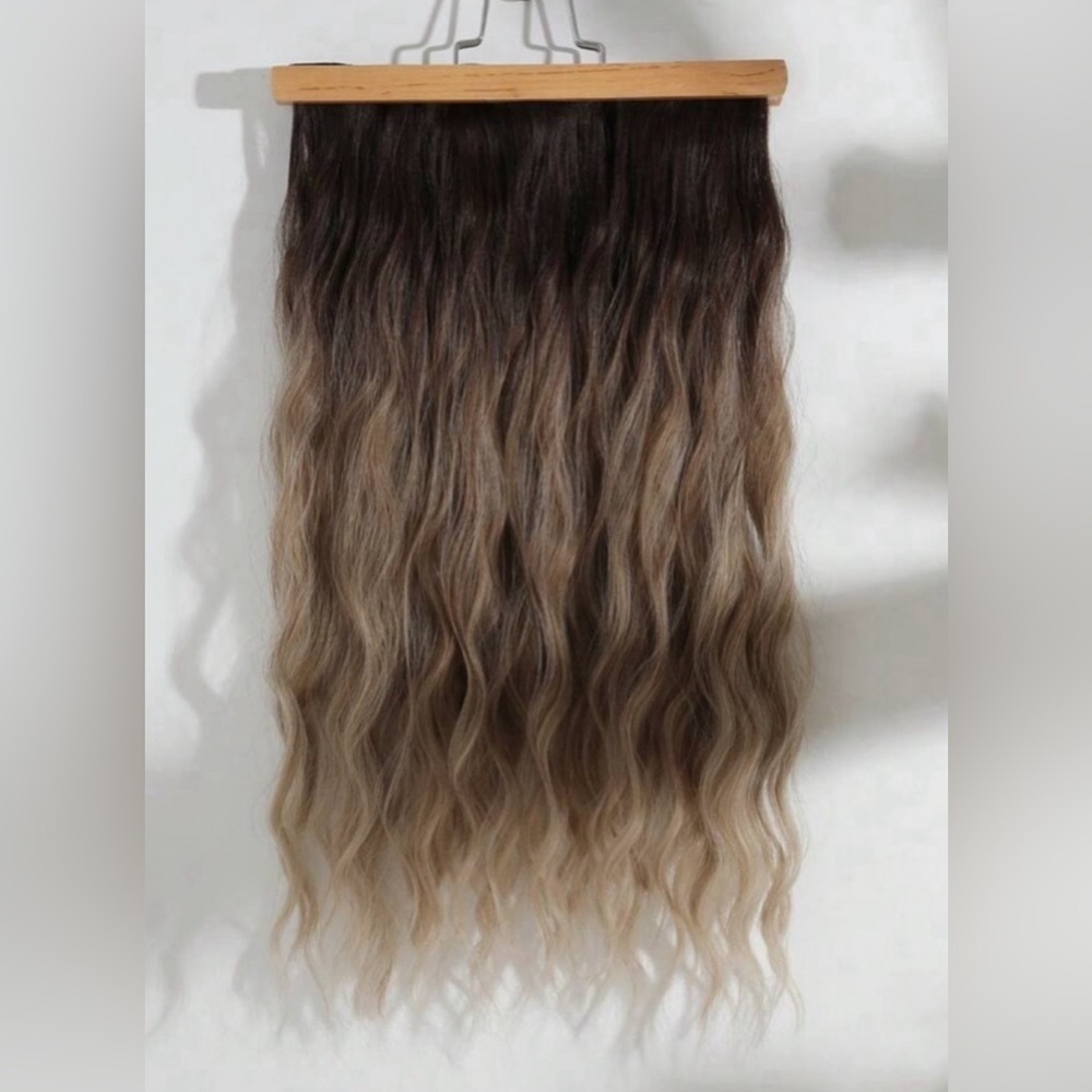 Water Wave Brown to Ash Blonde Balayage Clip in Hair Extensions Set - Picture 7 of 10